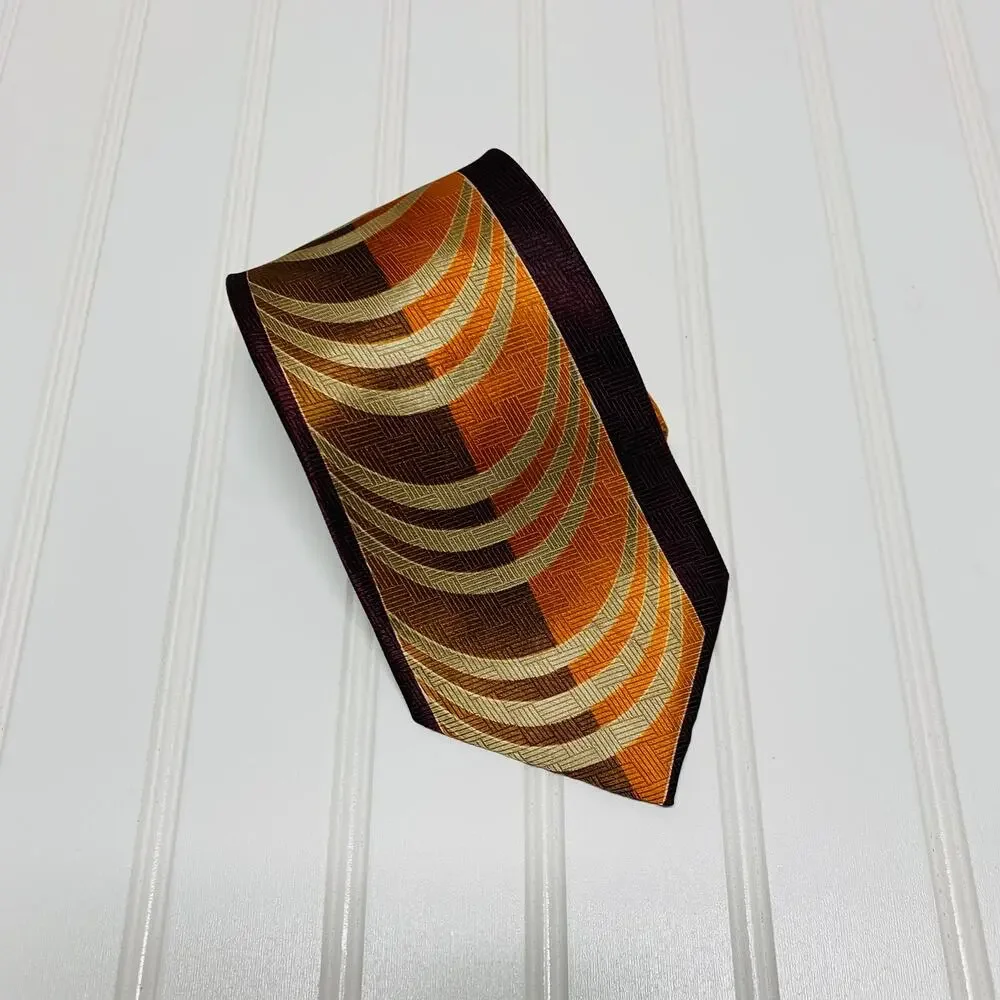 Vintage Necktie  Tie Wide 70s Brown Orange Geometric Design